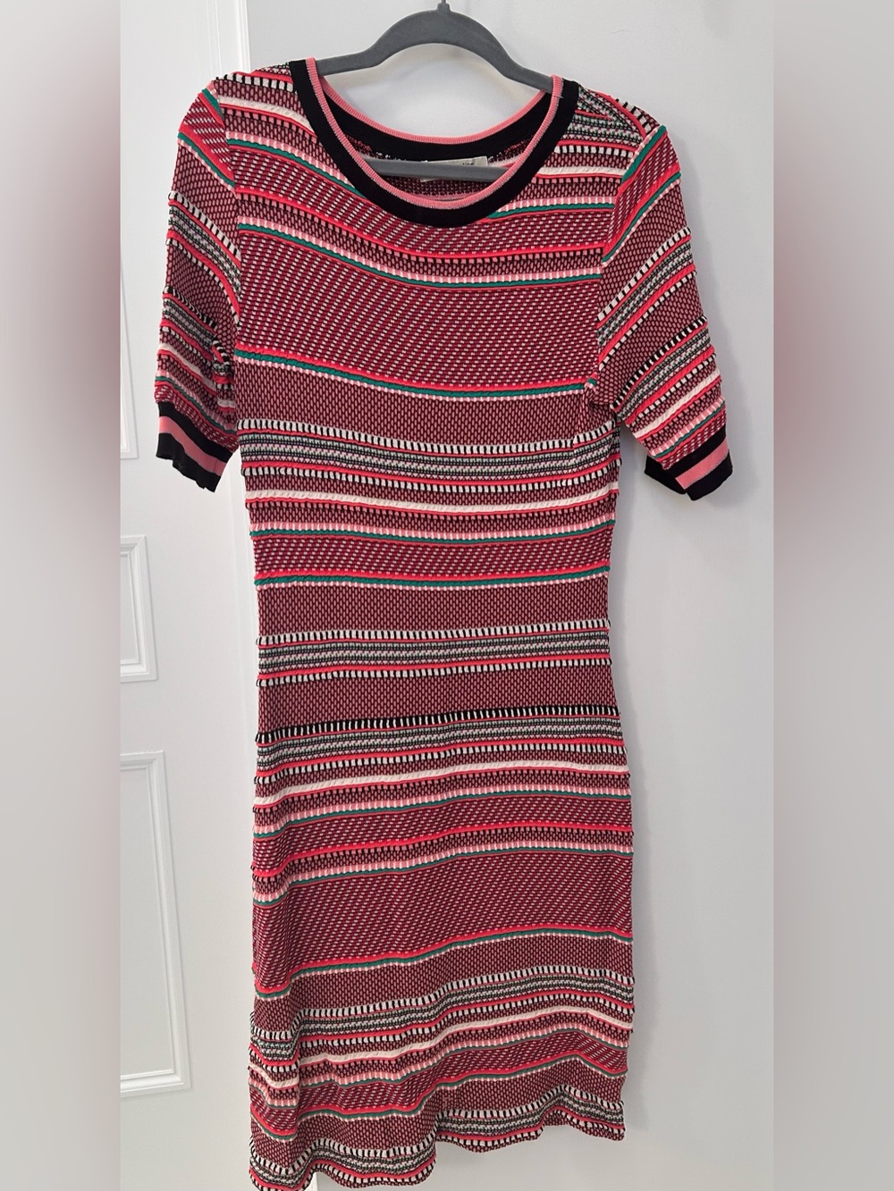 Aldo Martins Striped Knit Midi Dress in Pink, Black and Teal